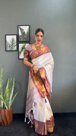 Thumbnail for Malishka Export Kanjivaram Woven Ready To Wear Saree With Blouse Piece - White-Brown - Distacart