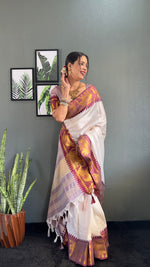 Thumbnail for Malishka Export Kanjivaram Woven Ready To Wear Saree With Blouse Piece - White-Brown - Distacart