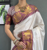 Thumbnail for Malishka Export Kanjivaram Woven Ready To Wear Saree With Blouse Piece - White-Brown - Distacart