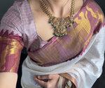Thumbnail for Malishka Export Kanjivaram Woven Ready To Wear Saree With Blouse Piece - White-Brown - Distacart