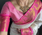 Thumbnail for Malishka Export Kanjivaram Woven Ready To Wear Saree With Blouse Piece - White-Pink - Distacart