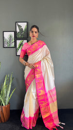 Thumbnail for Malishka Export Kanjivaram Woven Ready To Wear Saree With Blouse Piece - White-Pink - Distacart