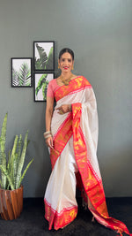 Thumbnail for Malishka Export Kanjivaram Woven Ready To Wear Saree With Blouse Piece - White-Red - Distacart