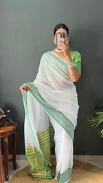Thumbnail for Malishka Export Cotton Printed Ready To Wear Saree With Blouse Piece - Green - Distacart