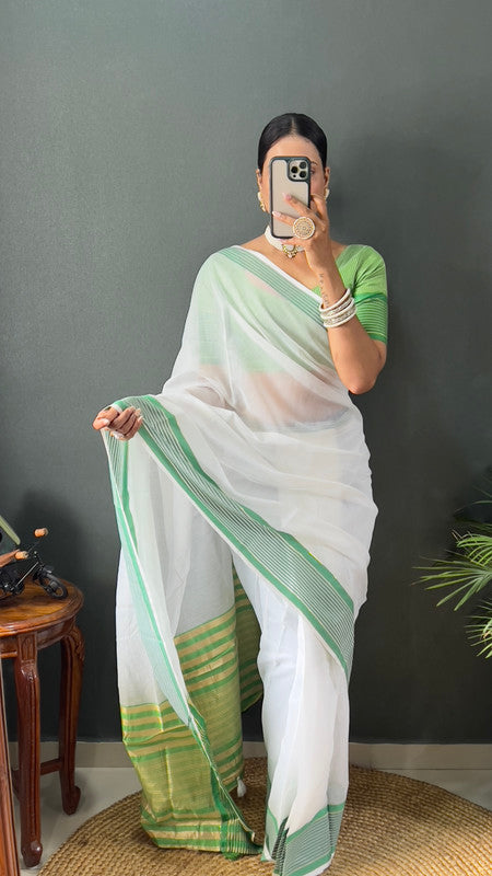 Malishka Export Cotton Printed Ready To Wear Saree With Blouse Piece - Green - Distacart