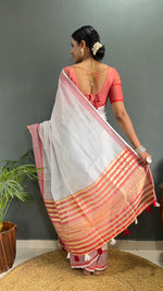 Thumbnail for Malishka Export Cotton Printed Ready To Wear Saree With Blouse Piece - Red - Distacart