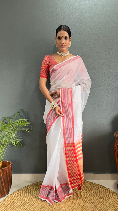 Malishka Export Cotton Printed Ready To Wear Saree With Blouse Piece - Red - Distacart