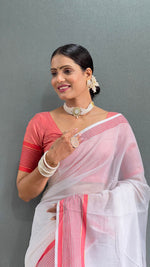 Thumbnail for Malishka Export Cotton Printed Ready To Wear Saree With Blouse Piece - Red - Distacart