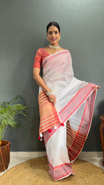Thumbnail for Malishka Export Cotton Printed Ready To Wear Saree With Blouse Piece - Red - Distacart