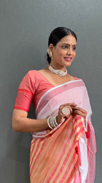 Thumbnail for Malishka Export Cotton Printed Ready To Wear Saree With Blouse Piece - Red - Distacart