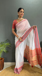 Thumbnail for Malishka Export Cotton Printed Ready To Wear Saree With Blouse Piece - Red - Distacart