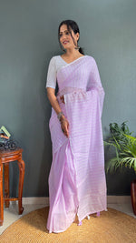 Thumbnail for Malishka Export Cotton Striped  Ready To Wear Saree With Blouse Piece - Lavender - Distacart