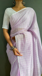 Thumbnail for Malishka Export Cotton Striped  Ready To Wear Saree With Blouse Piece - Lavender - Distacart