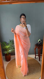 Thumbnail for Malishka Export Cotton Striped  Ready To Wear Saree With Blouse Piece - Orange - Distacart