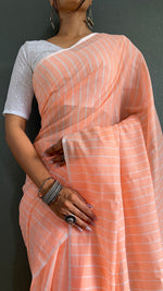 Thumbnail for Malishka Export Cotton Striped  Ready To Wear Saree With Blouse Piece - Orange - Distacart