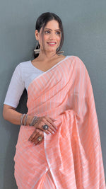 Thumbnail for Malishka Export Cotton Striped  Ready To Wear Saree With Blouse Piece - Orange - Distacart