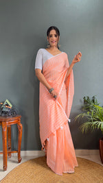 Thumbnail for Malishka Export Cotton Striped  Ready To Wear Saree With Blouse Piece - Orange - Distacart