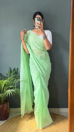 Thumbnail for Malishka Export Cotton Striped  Ready To Wear Saree With Blouse Piece - Parrot - Distacart