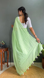 Thumbnail for Malishka Export Cotton Striped  Ready To Wear Saree With Blouse Piece - Parrot - Distacart