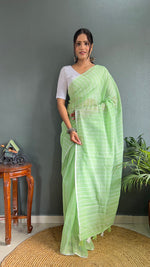 Thumbnail for Malishka Export Cotton Striped  Ready To Wear Saree With Blouse Piece - Parrot - Distacart