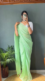 Thumbnail for Malishka Export Cotton Striped  Ready To Wear Saree With Blouse Piece - Parrot - Distacart