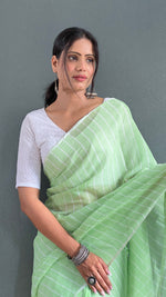 Thumbnail for Malishka Export Cotton Striped  Ready To Wear Saree With Blouse Piece - Parrot - Distacart