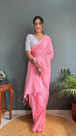Thumbnail for Malishka Export Cotton Striped  Ready To Wear Saree With Blouse Piece - Pink - Distacart