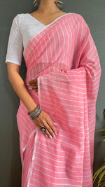 Thumbnail for Malishka Export Cotton Striped  Ready To Wear Saree With Blouse Piece - Pink - Distacart