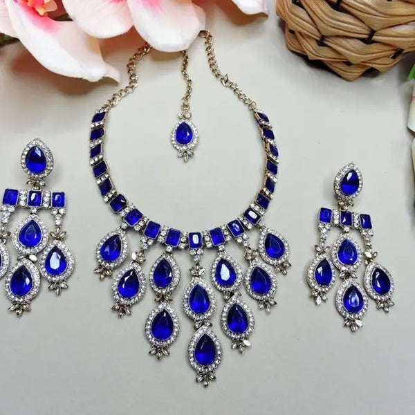 Jewel City Teardrop Bridal Necklace Set with Earrings & Maang Tikka - Ethnic Wedding Jewelry for Brides & Parties - Distacart