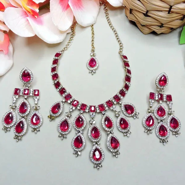 Jewel City Teardrop Bridal Necklace Set with Earrings & Maang Tikka - Ethnic Wedding Jewelry for Brides & Parties - Distacart