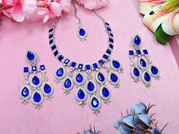 Jewel City Teardrop Bridal Necklace Set with Earrings & Maang Tikka - Ethnic Wedding Jewelry for Brides & Parties - Distacart