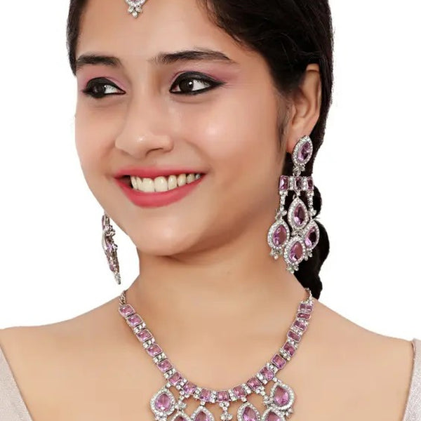 Jewel City Teardrop Bridal Necklace Set with Earrings & Maang Tikka - Ethnic Wedding Jewelry for Brides & Parties - Distacart
