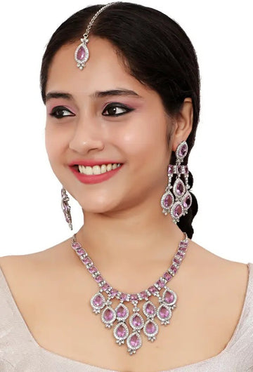 Jewel City Teardrop Bridal Necklace Set with Earrings & Maang Tikka - Ethnic Wedding Jewelry for Brides & Parties - Distacart