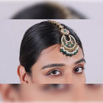 Thumbnail for Jewel City Traditional Gold-Plated Green Kundan Chandbali Jhumka Earrings with Hair Chain | Ethnic Bridal Ear Cuff Jewelry