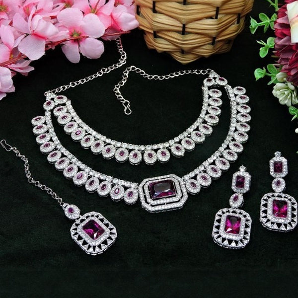 Jewel City Rhodium-Plated Necklace Set | Bridal & Party Statement Jewelry Set for Women | Designer Choker, Earrings, Maang Tikka