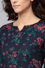 Thumbnail for Ahika Women Navy Blue and Pink floralÂ Printed Blue Rayon Blend Fabric Kurti - Distacart