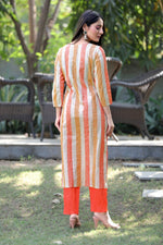 Thumbnail for Ahika Women Cream-Colored & Orange Checked Straight Kurta