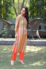 Thumbnail for Ahika Women Cream-Colored & Orange Checked Straight Kurta