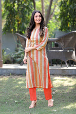Thumbnail for Ahika Women Cream-Colored & Orange Checked Straight Kurta