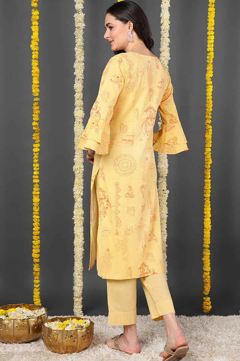 Ahika Women Cotton Fabric Yellow Color Printed Trendy Kurti