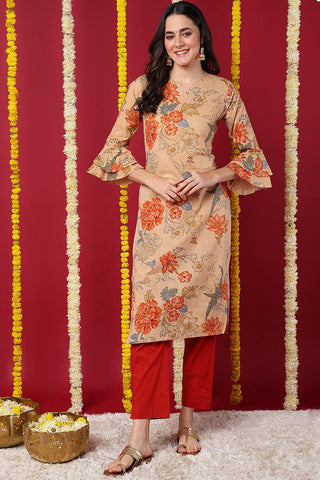 Ahika Chikoo Brown Occasion Wear Cotton Fabric Printed Stylish Kurti - Distacart
