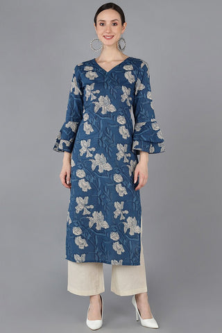 Ahika Women Rayon Blend Printed Simple Function Wear Navy Blue Color Kurti - Distacart