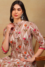 Thumbnail for Ahika Chikoo Brown Fancy Occasion Wear Printed Cotton Fabric Kurti