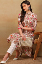 Thumbnail for Ahika Chikoo Brown Fancy Occasion Wear Printed Cotton Fabric Kurti