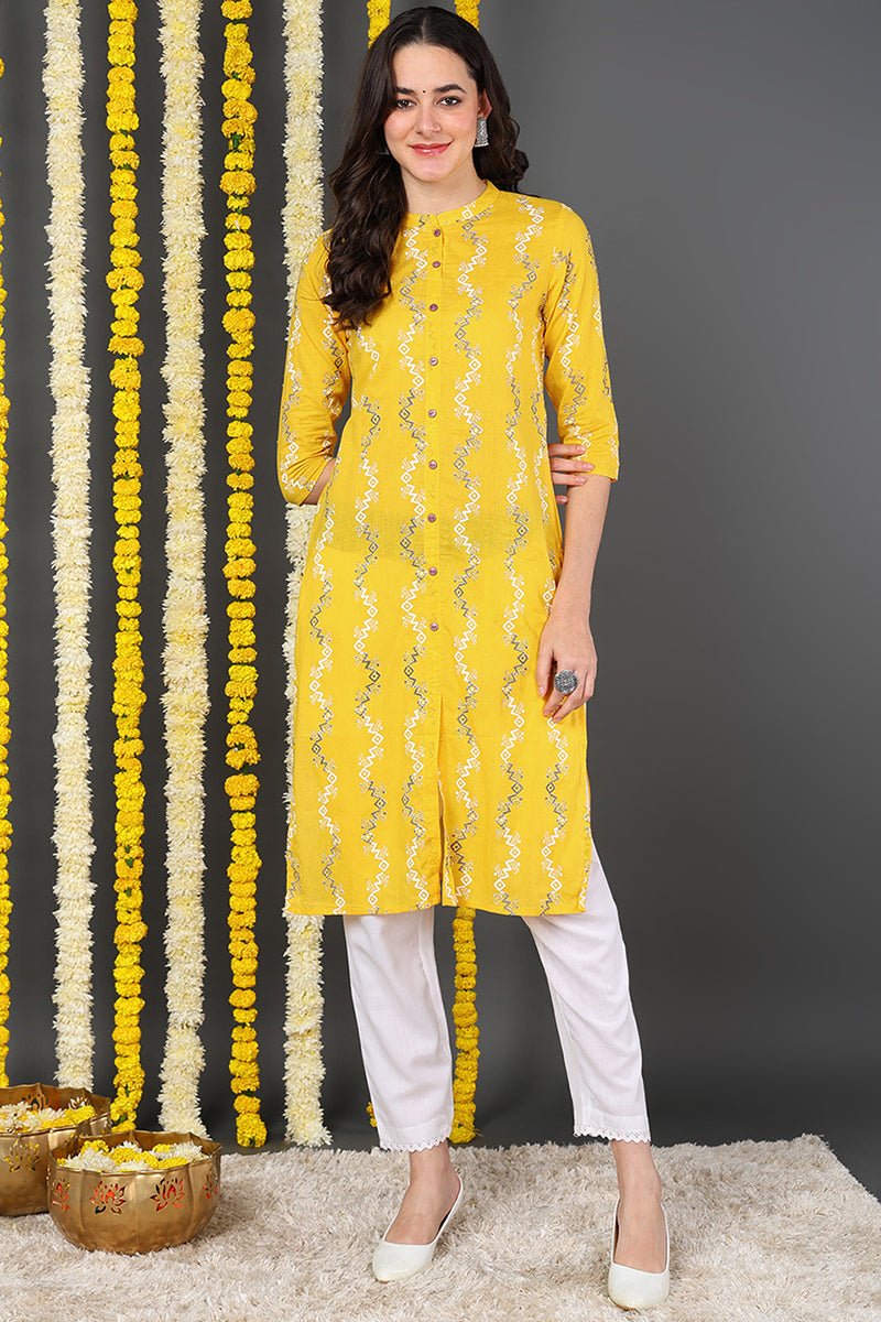 Ahika Women Cotton Fabric Trendy Festive Wear Yellow Printed Kurti - Distacart