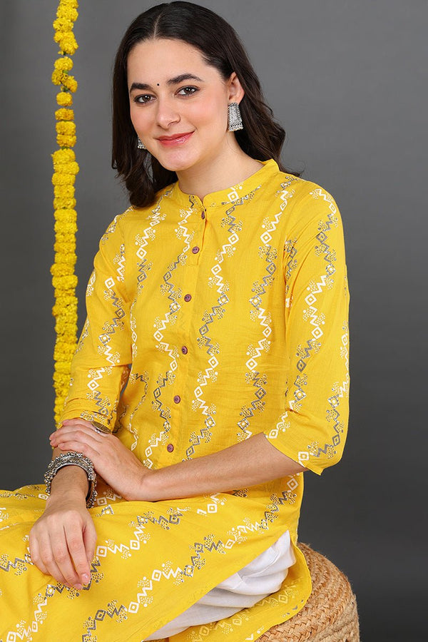 Ahika Women Cotton Fabric Trendy Festive Wear Yellow Printed Kurti - Distacart