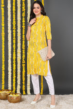 Thumbnail for Ahika Women Cotton Fabric Trendy Festive Wear Yellow Printed Kurti - Distacart