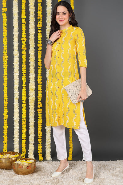 Ahika Women Cotton Fabric Trendy Festive Wear Yellow Printed Kurti - Distacart
