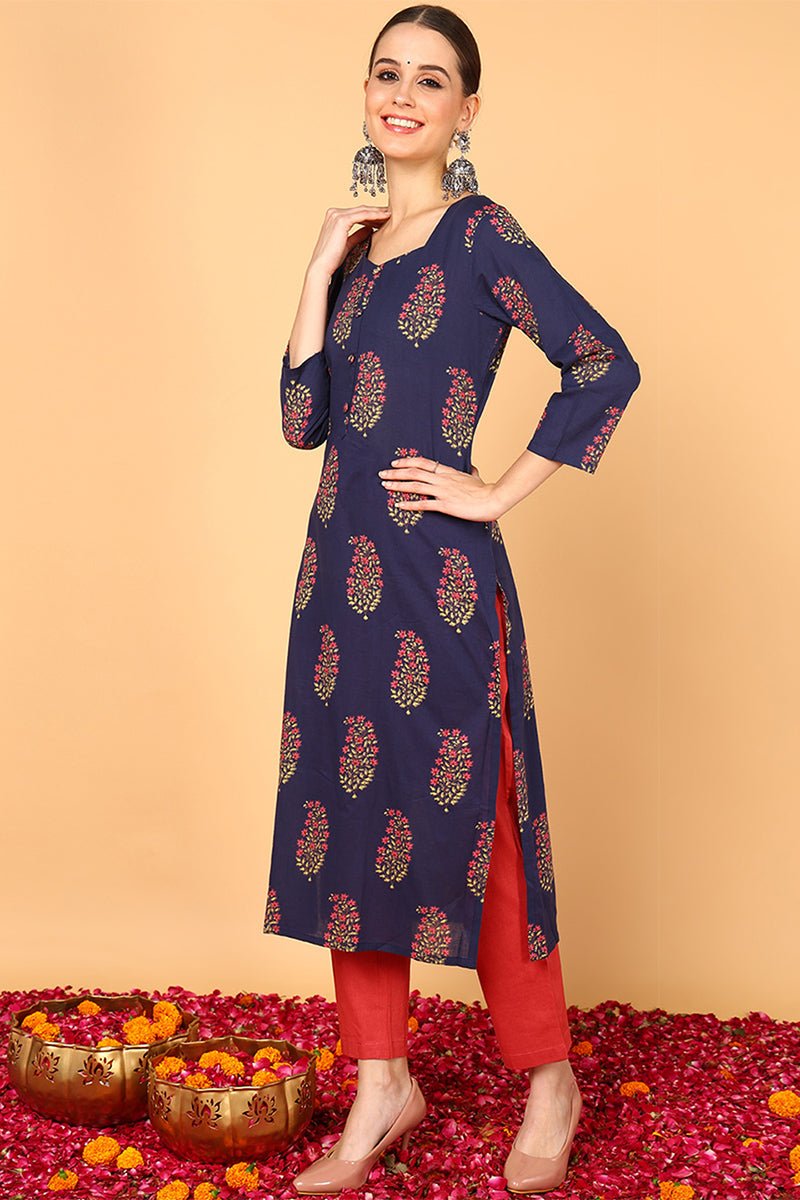 Ahika Women Fancy Occasion Wear Navy Blue Cotton Kurti - Distacart