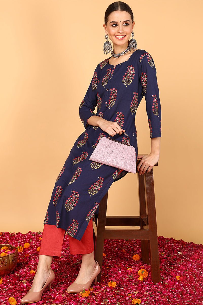 Ahika Women Fancy Occasion Wear Navy Blue Cotton Kurti - Distacart